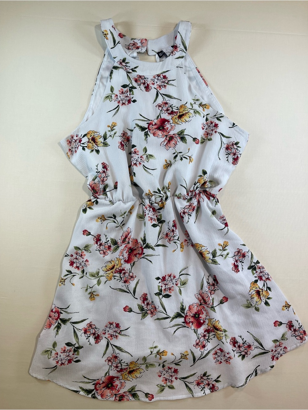 paper doll White Floral Textured Halter Dress